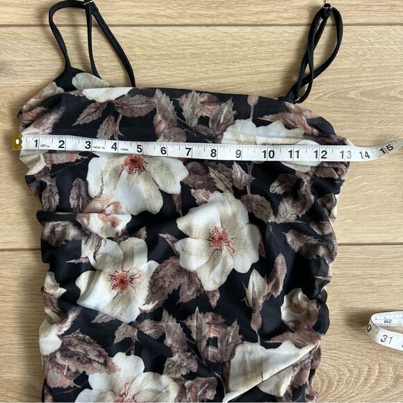 Lulu’s We Really Mesh Black Floral Print Sleeveless Ruched Midi Dress NWT Small - Picture 13 of 15